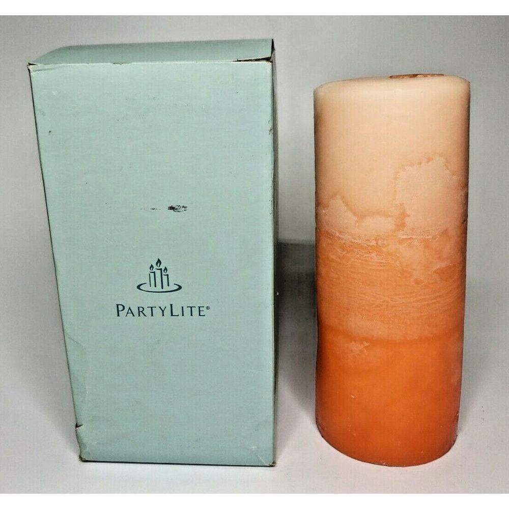 PartyLite Mottled Layered 3 x 7 Pillar Candle New Box Orange Kumquat P6C/M37310